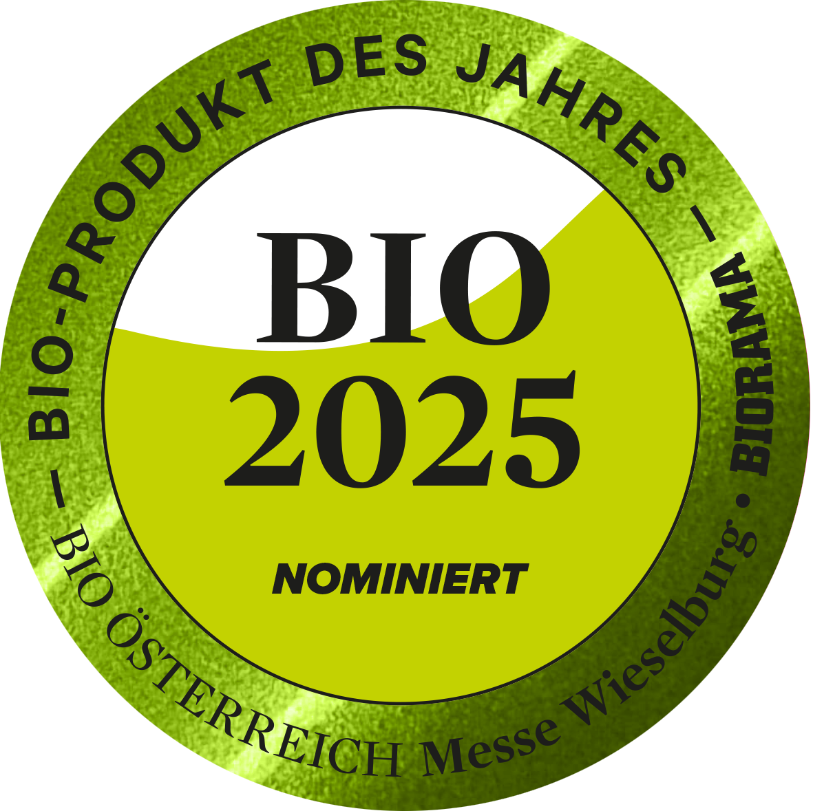 Offizielles Label für die Nominierung zum Bio-Produkt des Jahres 2025