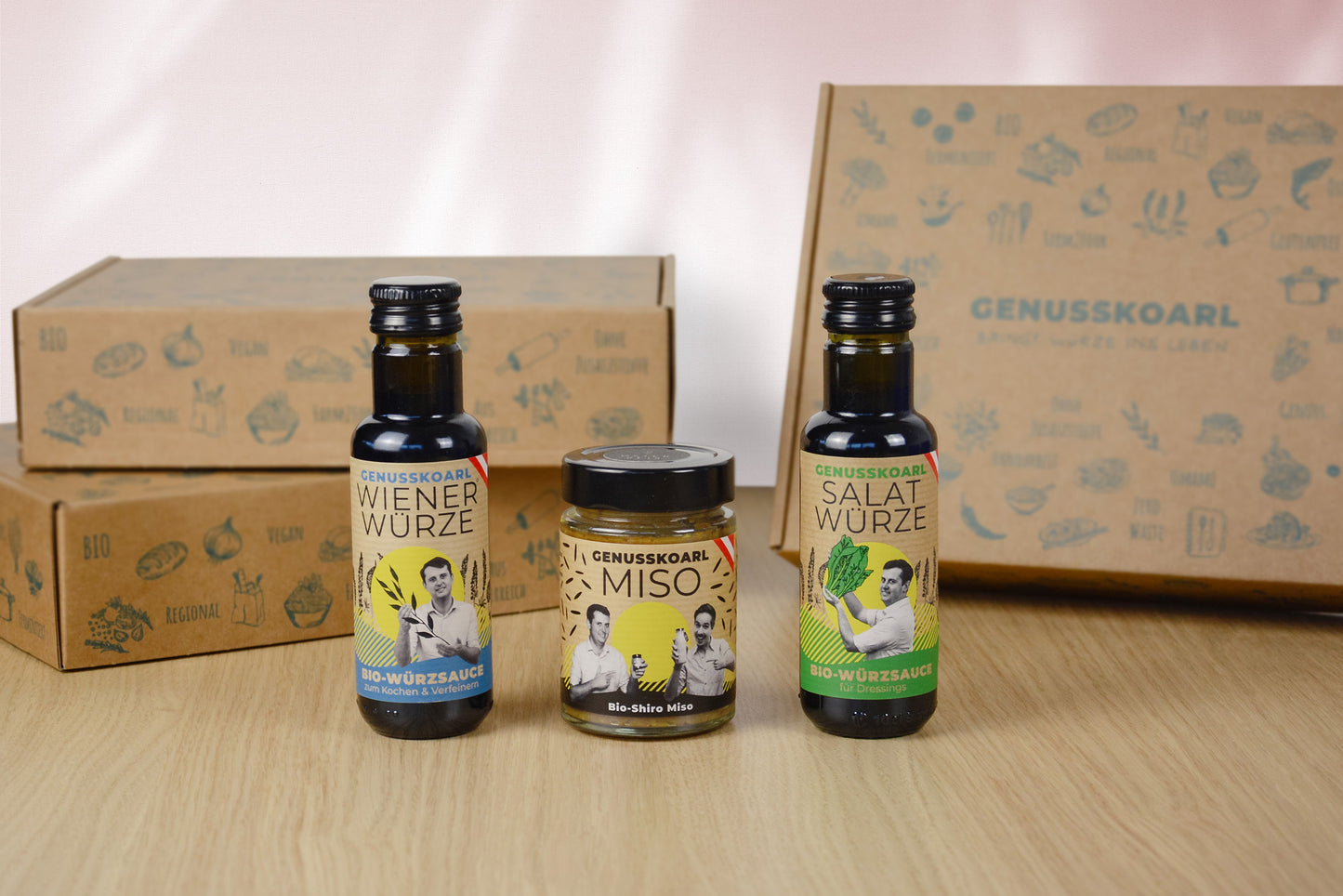 Genusskoarl Geschenkset "Die leichte Küche" mit WienerWürze, SalatWürze und Shiro Miso