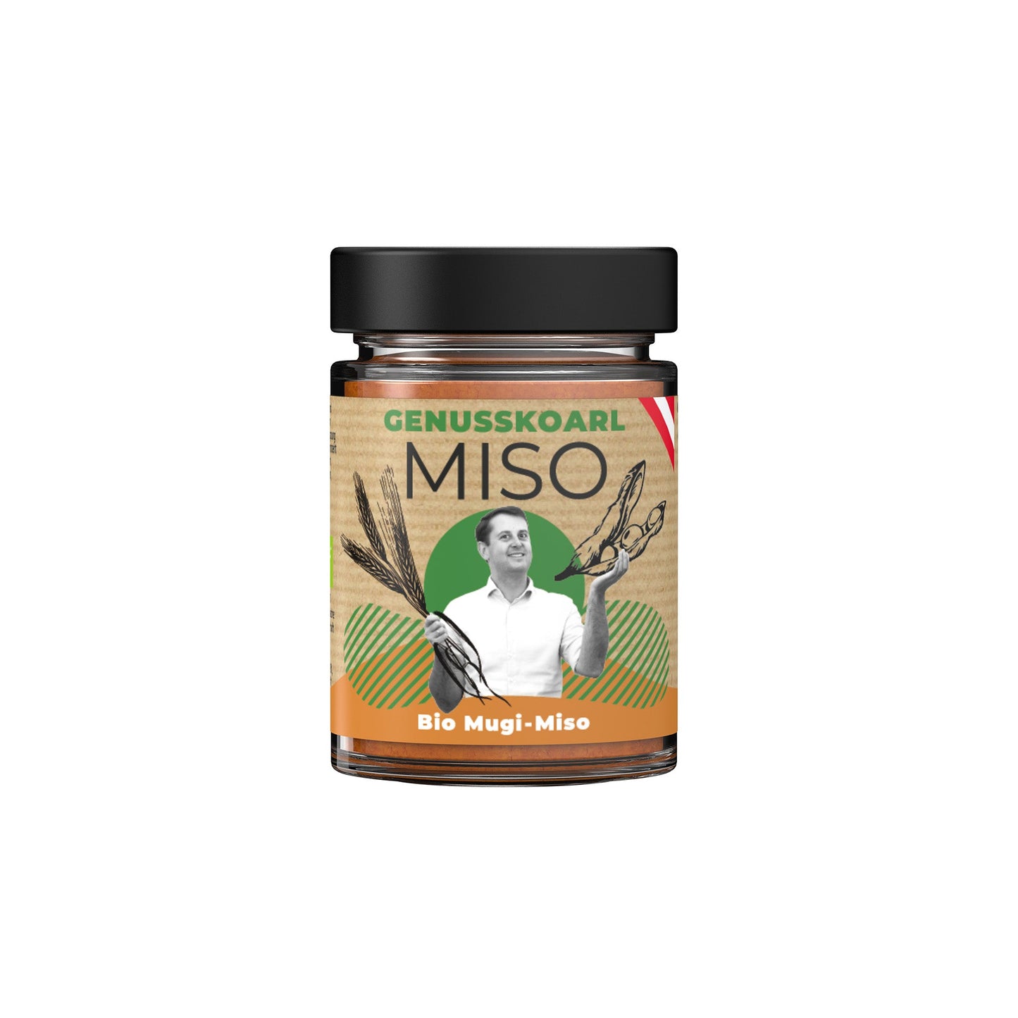 Glas Genusskoarl Mugi‑Miso (Gersten‑Miso) – cremige, goldbraune Paste, biologisch & regional produziert.