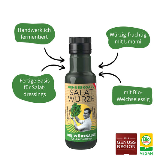 SalatWürze – fertige Dressing-Basis, handgemacht fermentiert, würzig-fruchtig mit Umami & Bio-Weichselessig