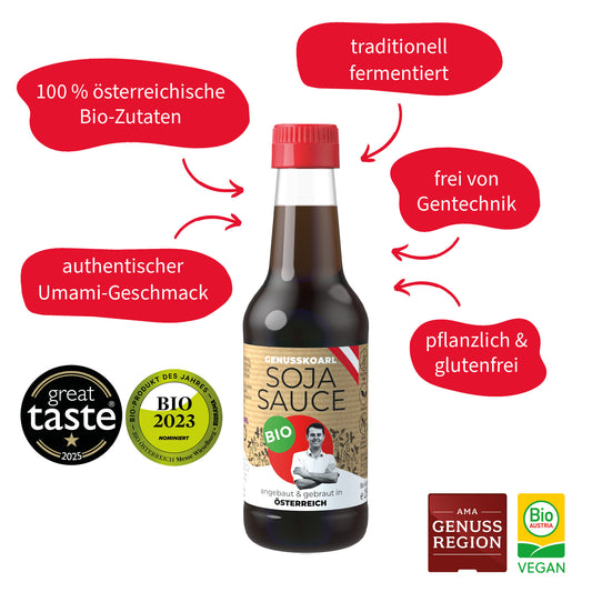 Genusskoarl Sojasauce – traditionell fermentiert, gentechnikfrei, bio, pflanzlich & glutenfrei