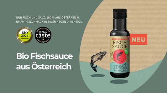 Ad für Genusskoarl Fischsauce aus Österreich mit Auszeichnungen