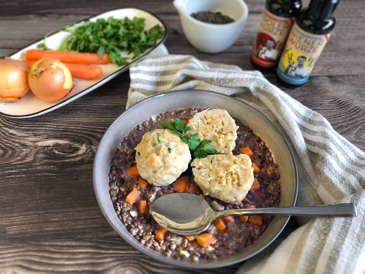 Specklinsen mit Semmelknödel - ohne Speck