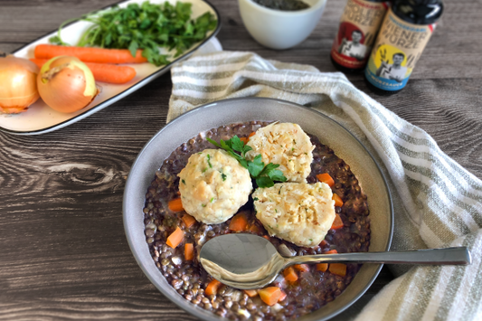 Specklinsen mit Semmelknödel - ohne Speck