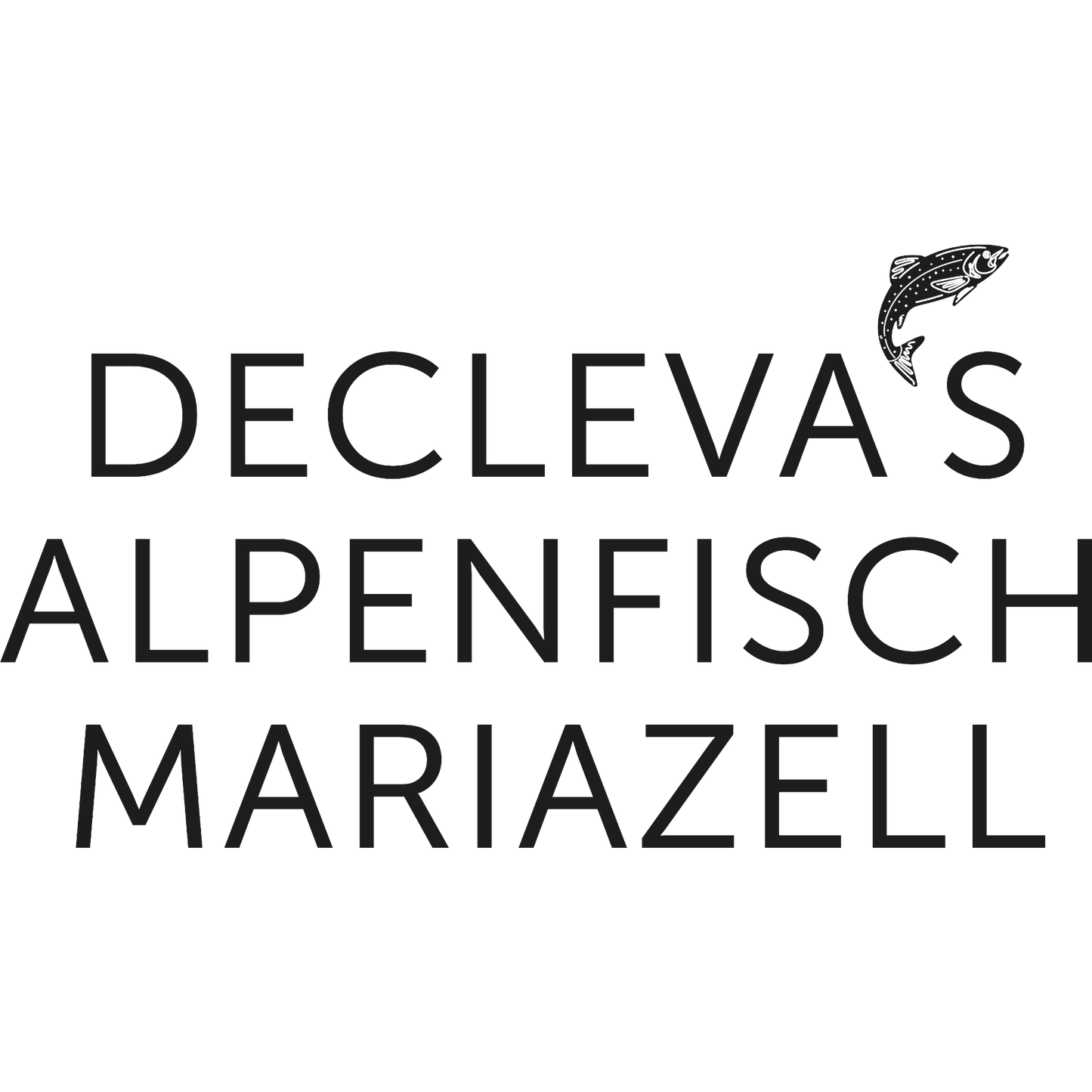 Logo von Declevas Alpenfisch, schwarze Schrift auf weißem Hintergrund