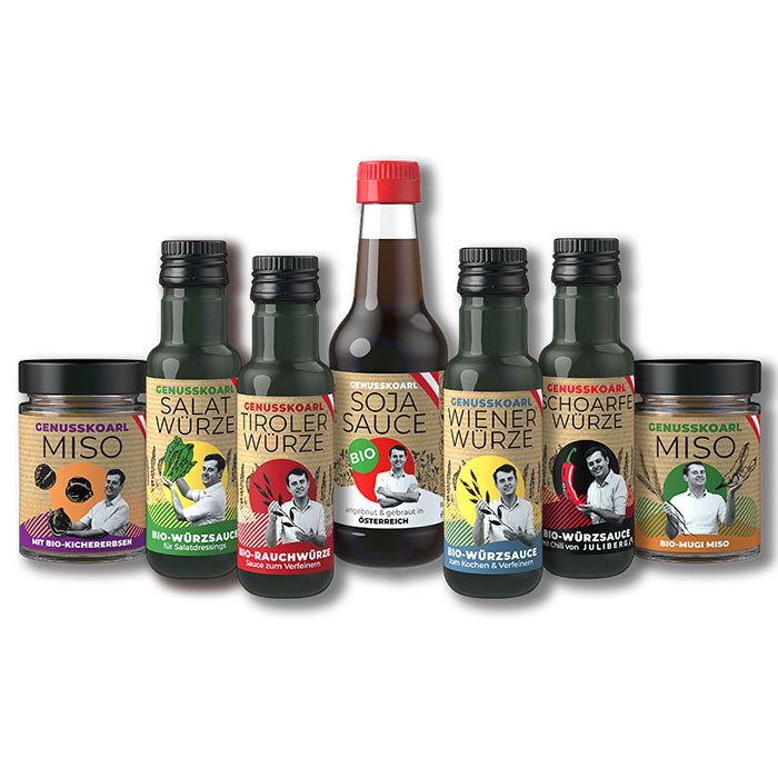 Genusskoarl Starter-Set mit Bio-Würzsaucen & Bio-Misos – stilvoll, regional & nachhaltig
