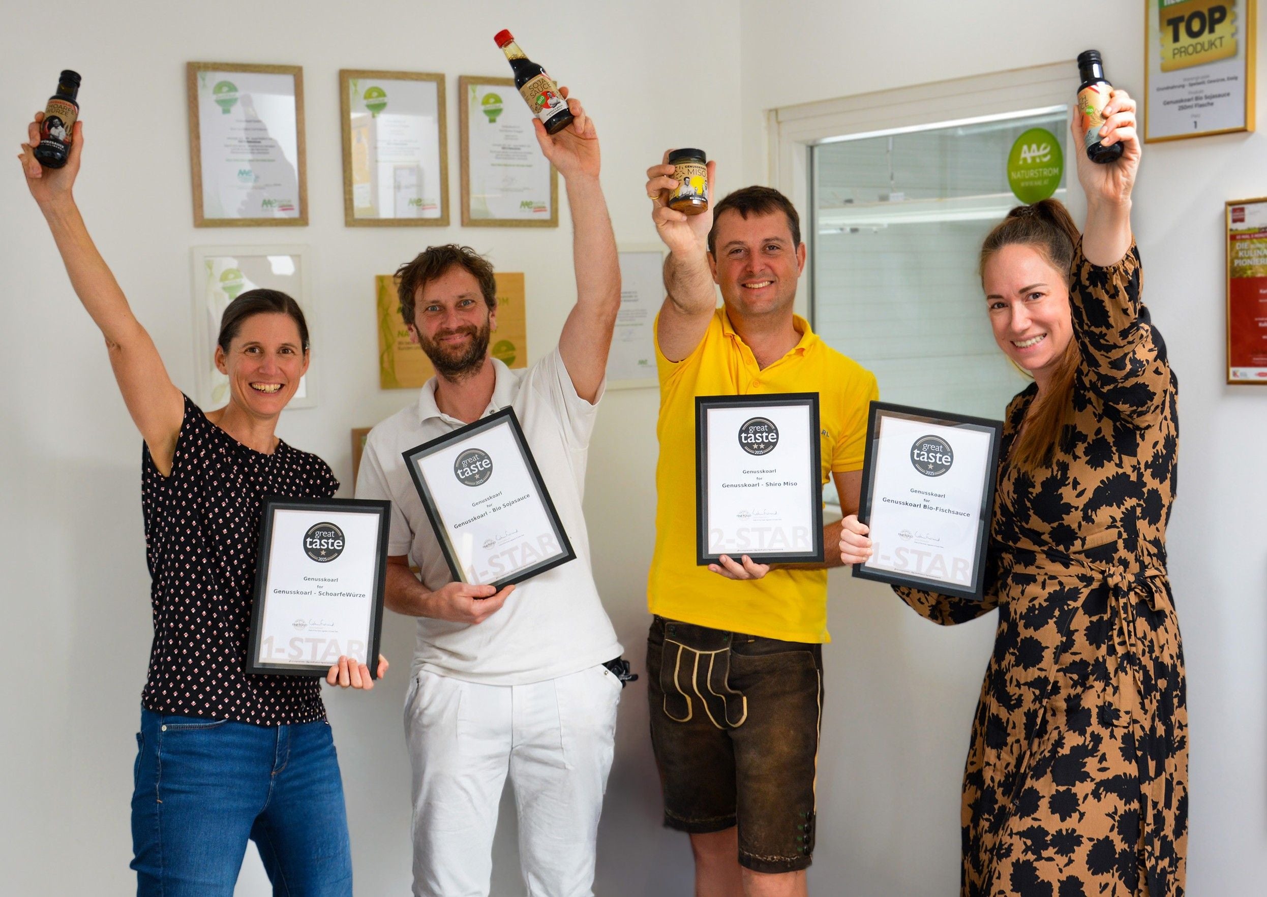 Genusskoarl-Team feiert 4-fache Auszeichnung beim Great Taste Award 2025.
