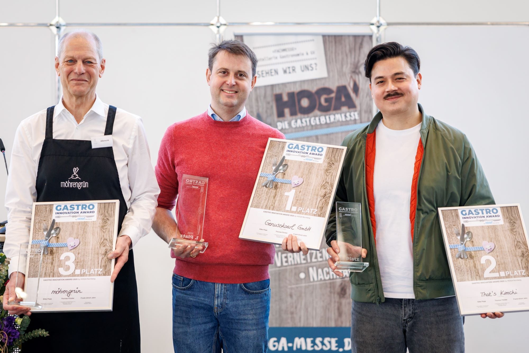 Gewinner des Gastro Innovationsaward 2024 der Hoga Nürnberg - 1. Genusskoarl, 2. That's Kimchi, 3. möhrengrün